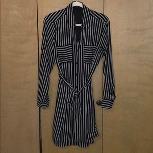 Express | Black & White Striped Button Down Dress